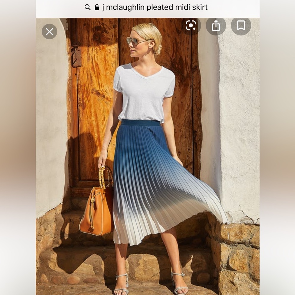 NWT JMcLaughlin ombré dip dye Eileen pleated A skirt small white/ blue ombré Sml